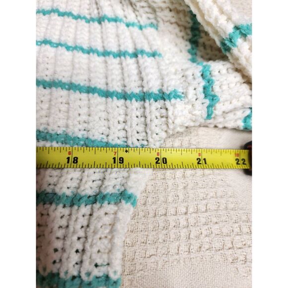 Striped Cropped Sweater Vintage Style S Oversize Self Esteem White & Teal - Picture 5 of 6